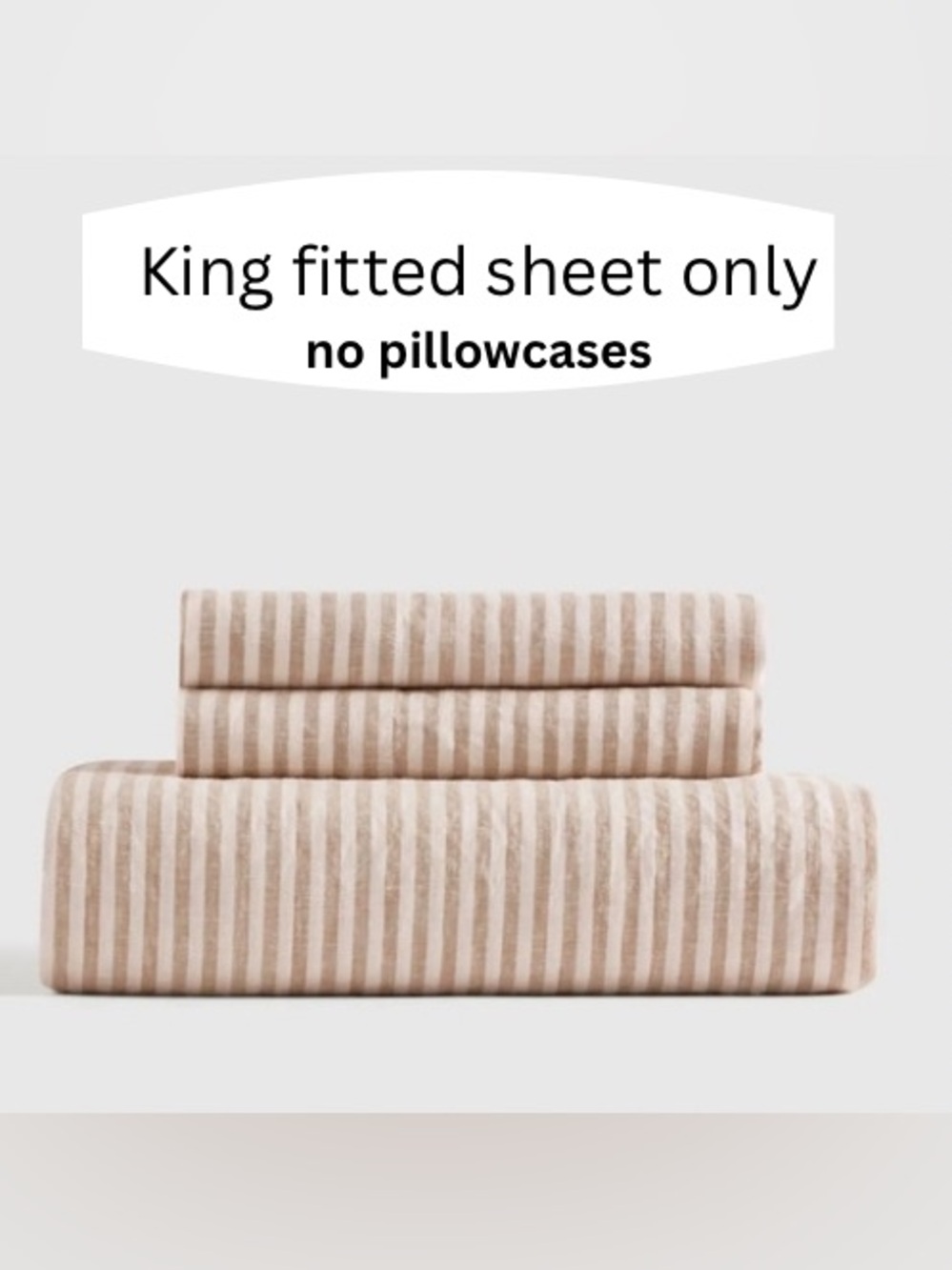 Quince European Linen Stripe Fitted Sheet Only Latte/White King